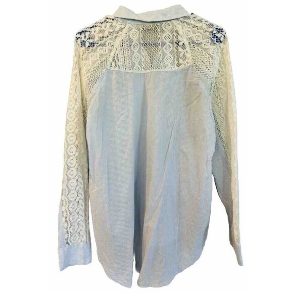 HOLDING HORSES Tops - Holding Horses Anthropologie Blue Striped Button Up Shirt Size S Crochet…